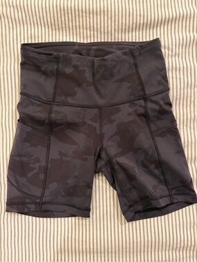 Lululemon High-Waist Black Camo Bike Shorts